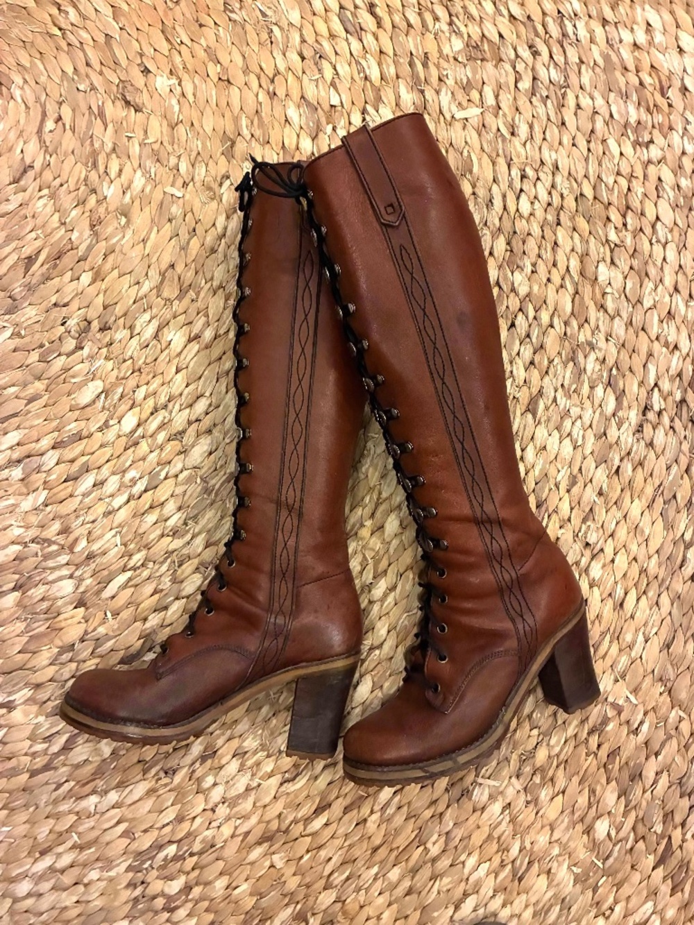 1970's Lace Up Campus Boots tall brown leather